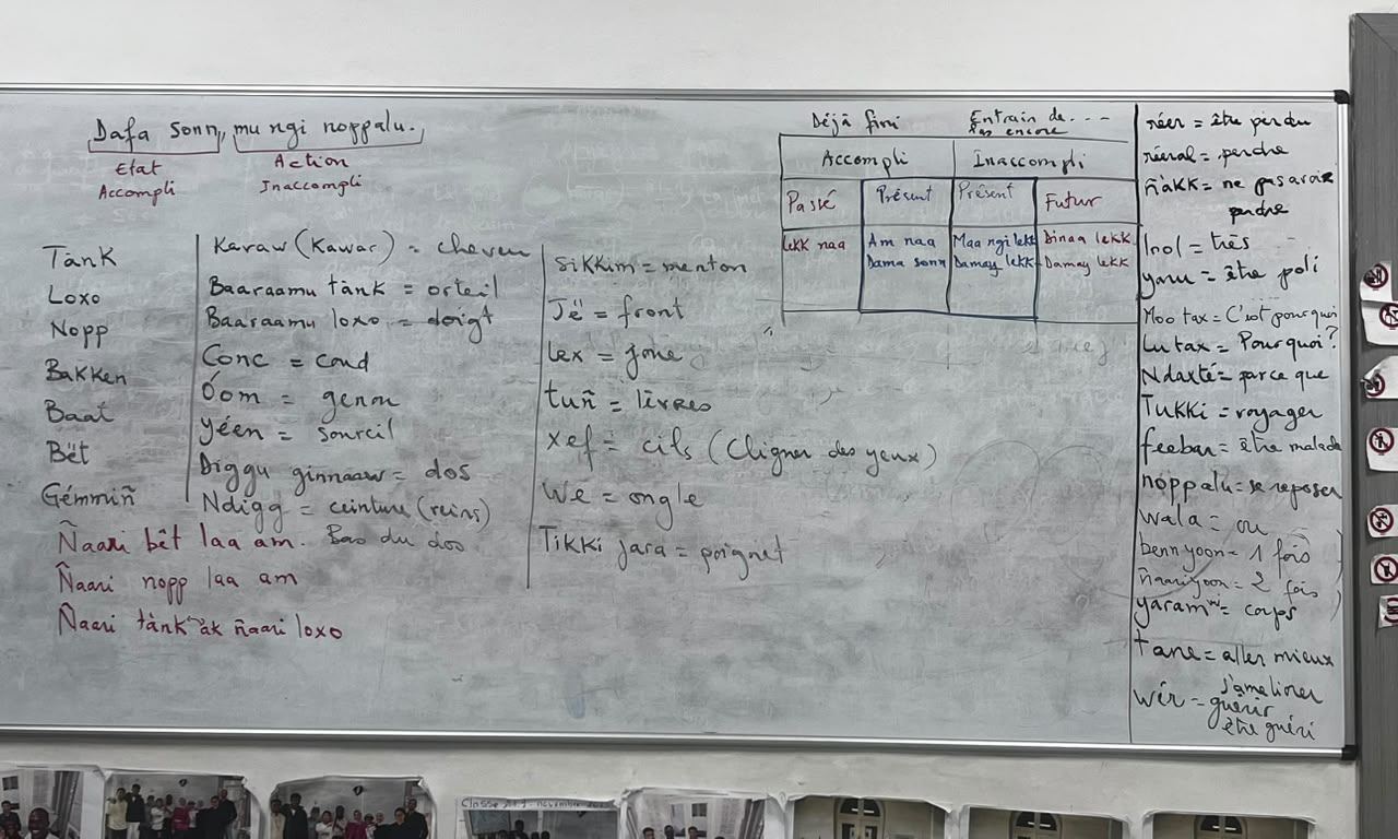 Tableau pédagogique : grammaire wolof